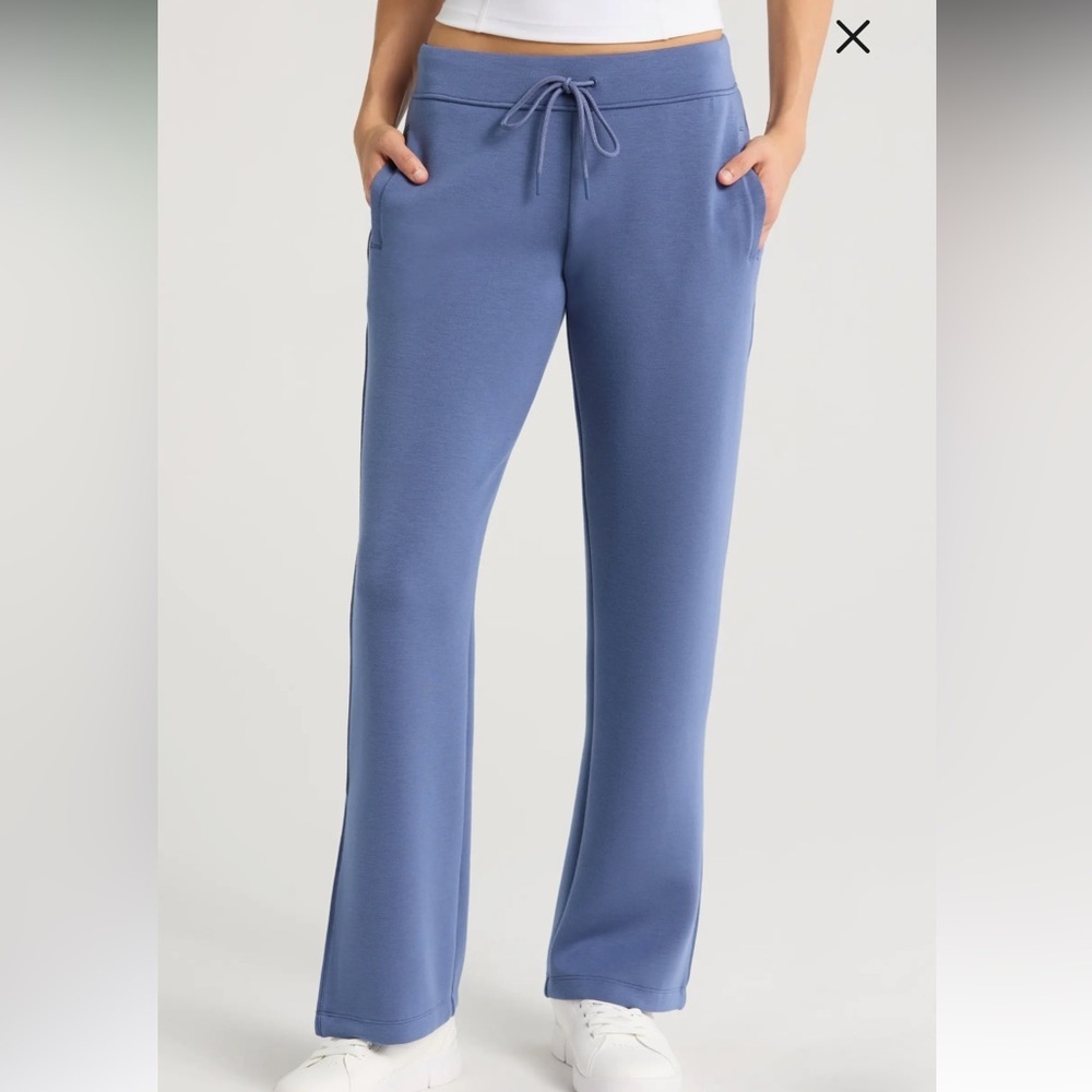 ZELLA Level Set Straight Leg Slit Hem Track Pants ( Grey/Blue) Womens sz Large